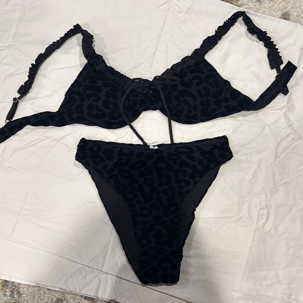 Toluca Black Flocked Leopard Bikini